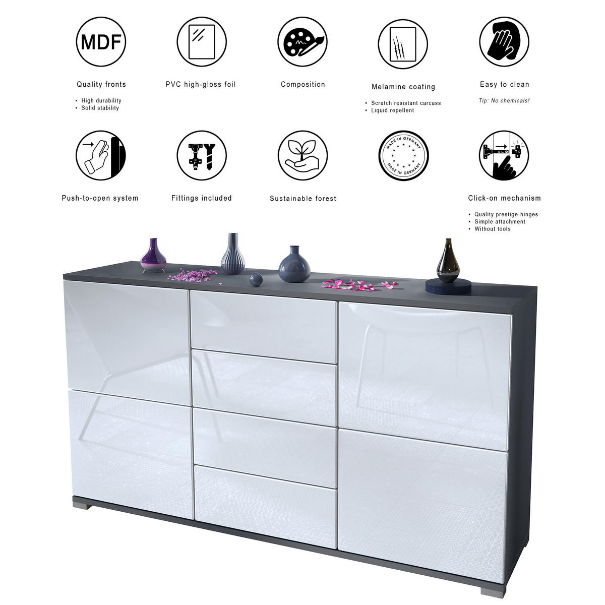 SIDEBOARD Rova Eiche Wotan - Eiche Wotan, Holzwerkstoff (138.5/75.5/35cm) - Vladon