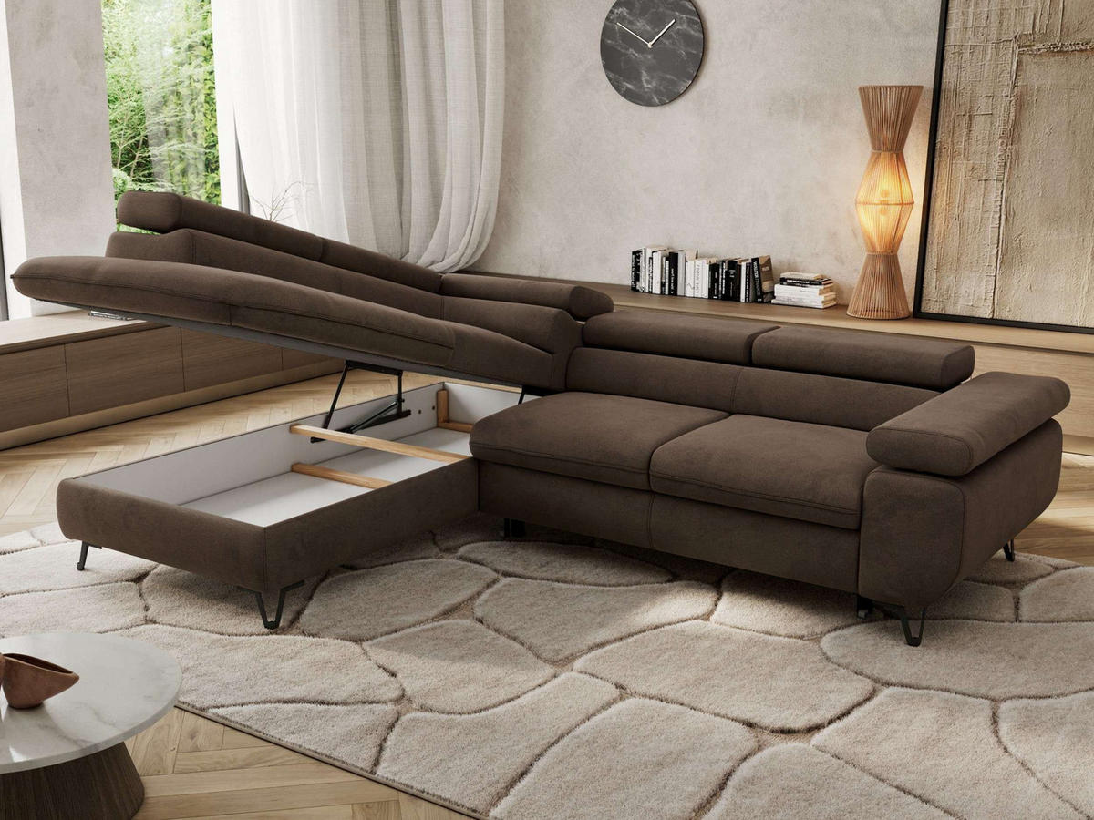 ECKSOFA PABLO L Braun Velvet - Links Seite mit Visco Topper - Schwarz/Braun, Textil/Metall (208/273cm) - MKS