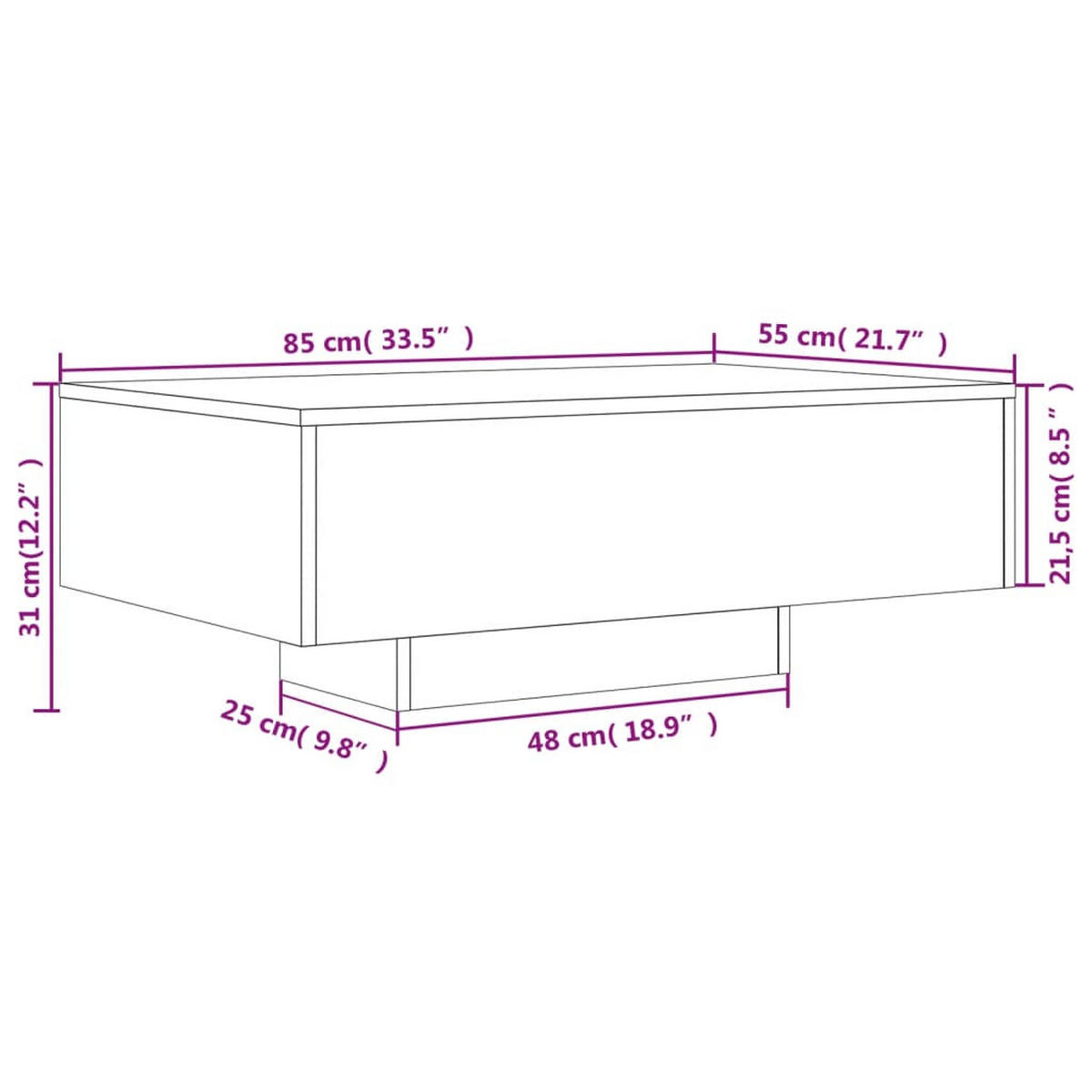 COUCHTISCH Mit Led-Leuchten Betongrau 85/55/31 Cm - Grau, Holzwerkstoff (85/55/31cm) - vidaXL