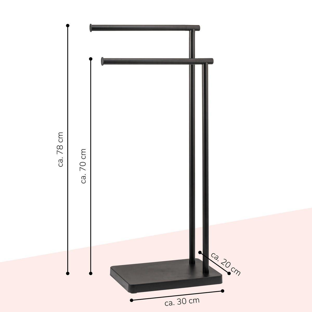 STAND-HANDTUCHHALTER, schwarz - Schwarz, Metall (35/78/20cm) - bremermann