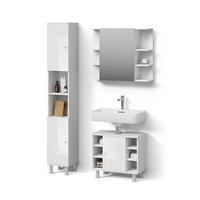 BADMÖBEL-SET Fucino Weiß Hochglanz 3 Teile, mit Hochschrank - Weiß Hochglanz/Weiß, Holzwerkstoff (80/64/21cm) - Livinity®