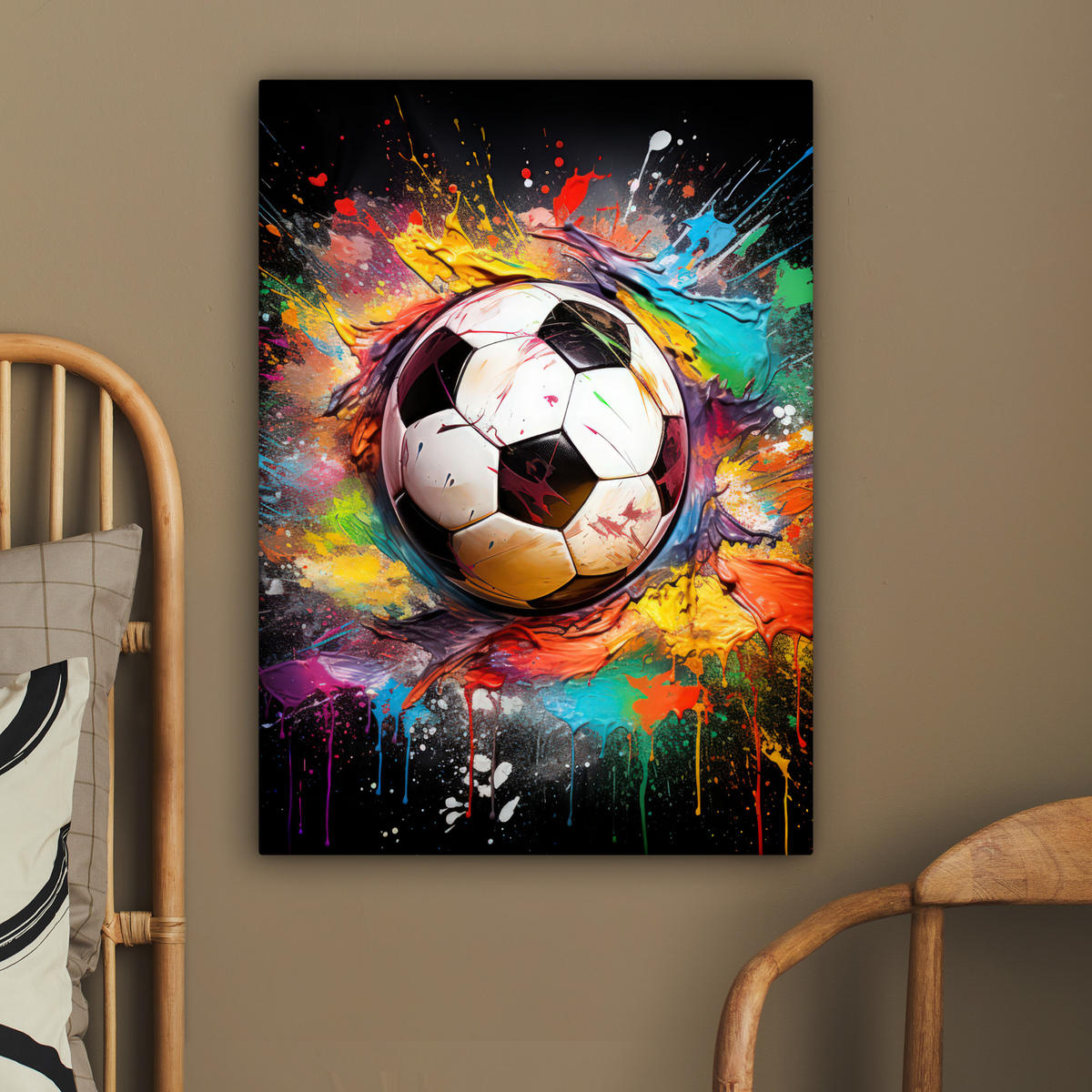 LEINWANDBILD Fußball - Farbe - Farben - Schwarz - Weiß 60x80 cm - Weiß, Textil (60/80cm) - MuchoWow