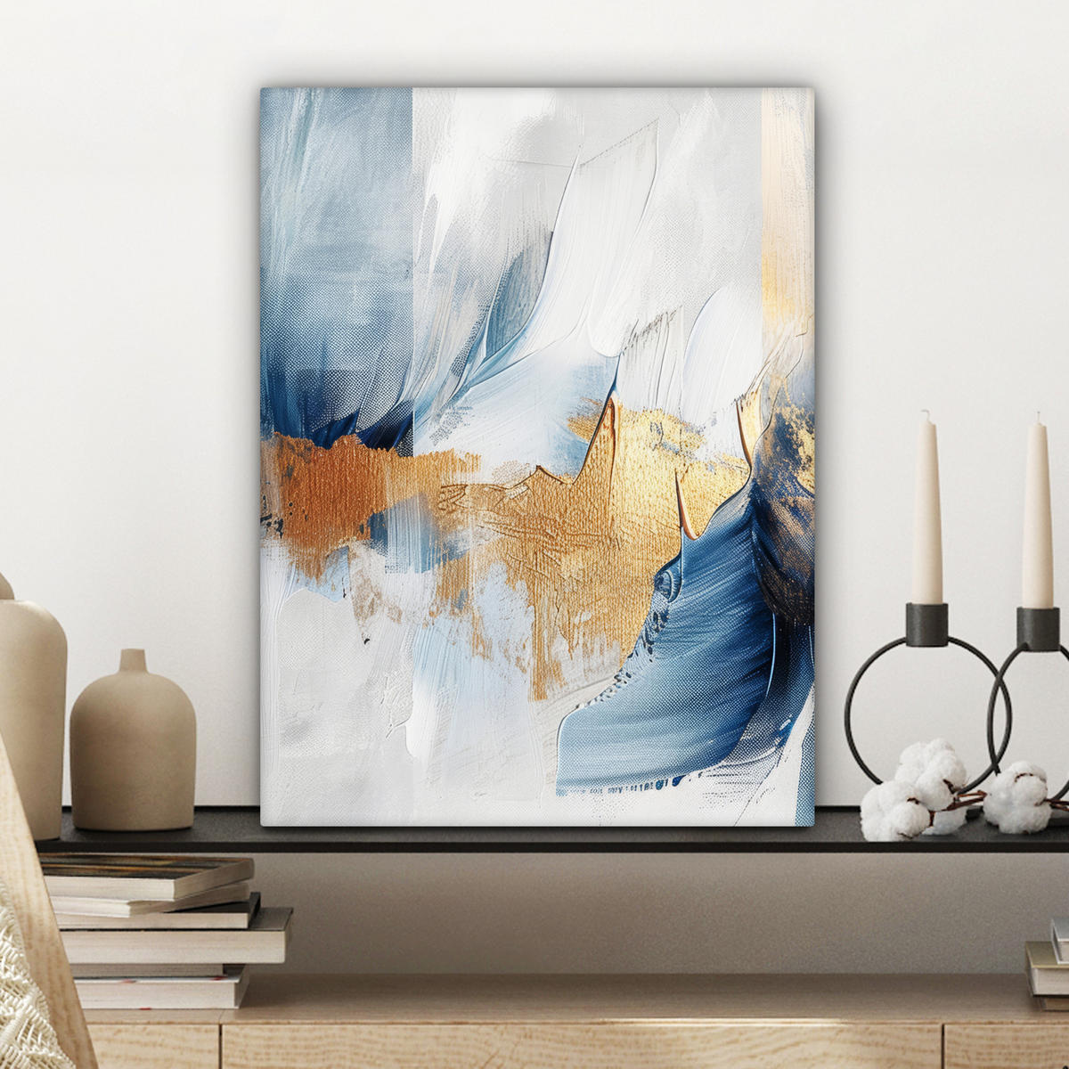 LEINWANDBILD Gold - Blau - Aquarell - Kunst - Modern Room Decor 30x40 cm - Hellblau, Textil (30/40cm) - MuchoWow
