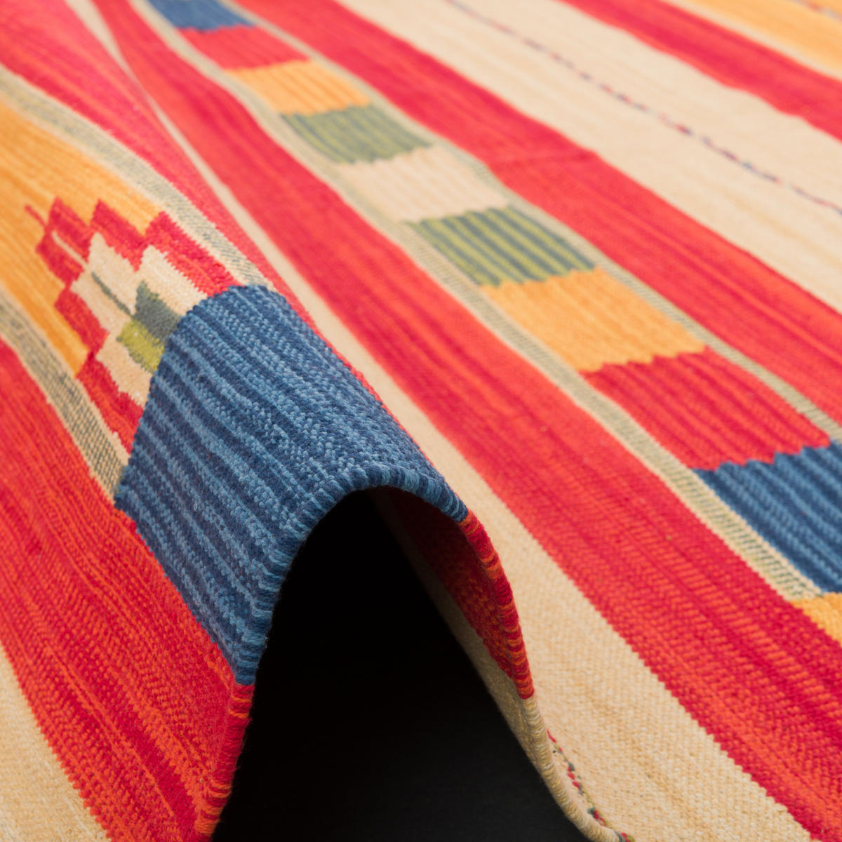 BAUMWOLLE NATUR KELIM TEPPICH LINA STRIPES - Dunkelgelb, Textil (200/290cm) - Pergamon