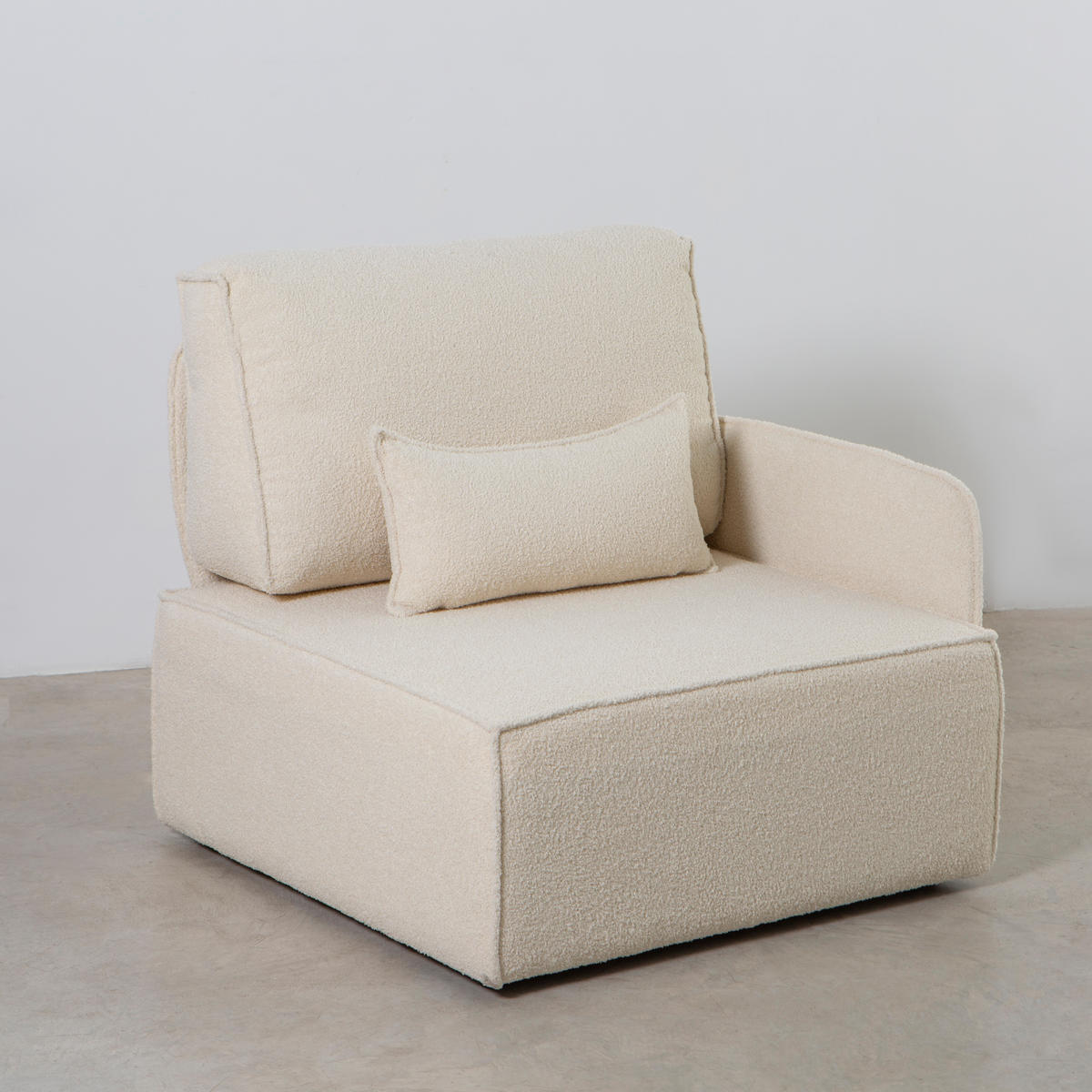 3-SITZER-SOFA Chaiselongue bezogen Bouclé und Kiefernholz Schneeweiß LEA - Weiß, Textil (278/87/90cm) - RNT By Really Nice Things