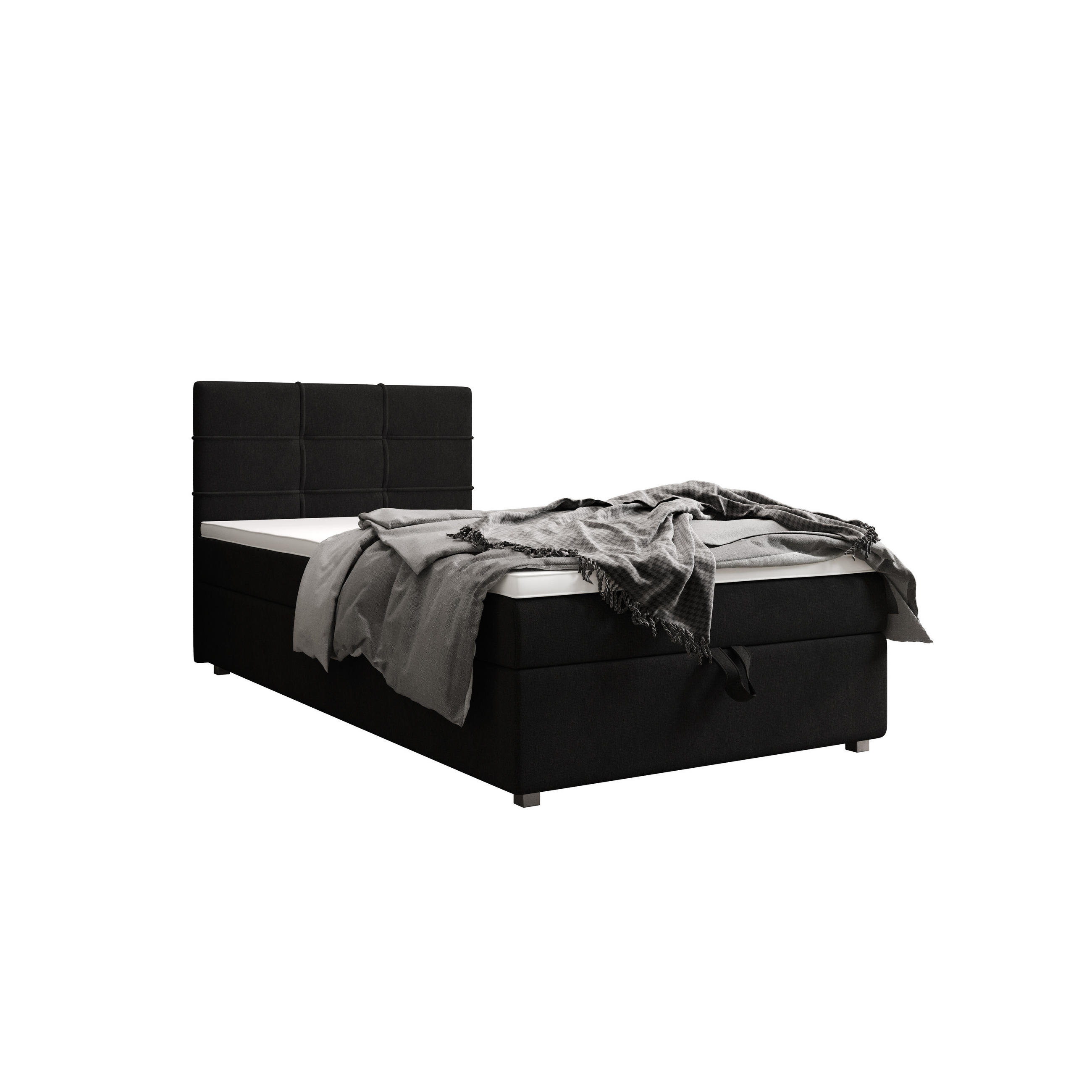 BOXBETT FADO 22 mit Matratze H3, Bonell und Topper 80x200 Cosmic 100 - Schwarz, Textil (80/200cm) - Bedante