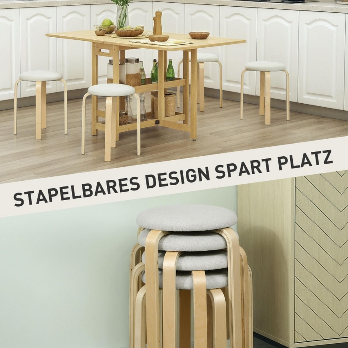 HOCKER 4er-Set 40/40/45 cm Creme stapelbar bis 120 kg - Creme, Holz (40/45/40cm) - MIVRAY