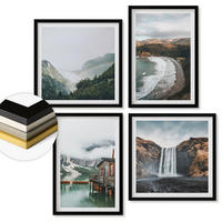 WANDBILDER 4er-Set - 50x50 cm & 40x60 cm Schwarzer Rahmen - Bergstrände Wolken Wasser - Schwarz, Kunststoff (50/50cm) - ArtPrintCave