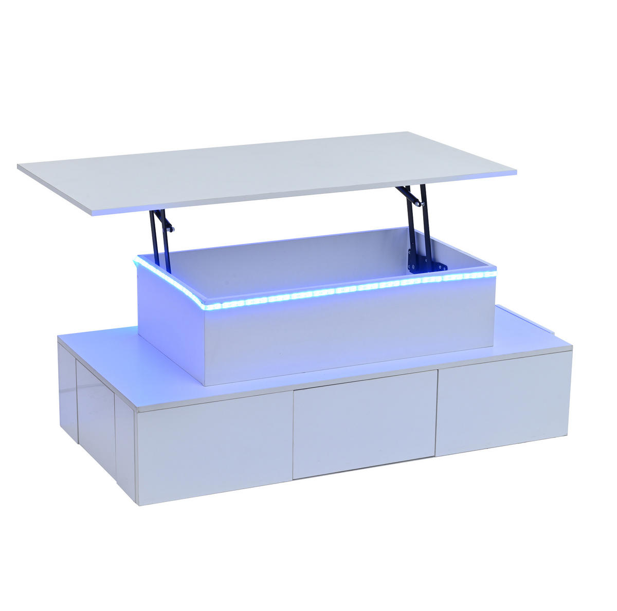 KONFERENČNÍ stolek 100/50/40 cm bílý z MDF s výklopnou deskou LED a 4 zásuvkami - bílá, kompozitní dřevo (100/50/40cm) - OKWISH