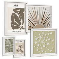BILDER SET 5er Set - 50x50 cm & 20x30 cm & 40x60 cm Weißer Rahmen - Pflanzenmotive in gedeckten Farben - Weiß, Kunststoff (40/60cm) - TULUP