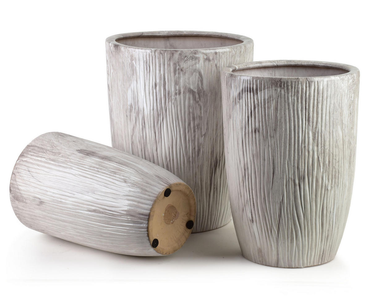 BLUMENTOPF Neva Marble 3er Set Beige 37x37x47/30x30x43/24x24x40 cm Keramik - Beige, Keramik (37/47cm) - Mondex