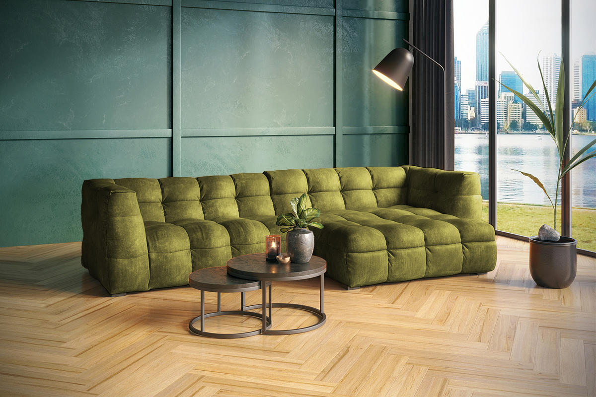 ECKSOFA RIO Grün Velvet - Schwarz/Grün, Textil (319/170cm) - KAWOLA
