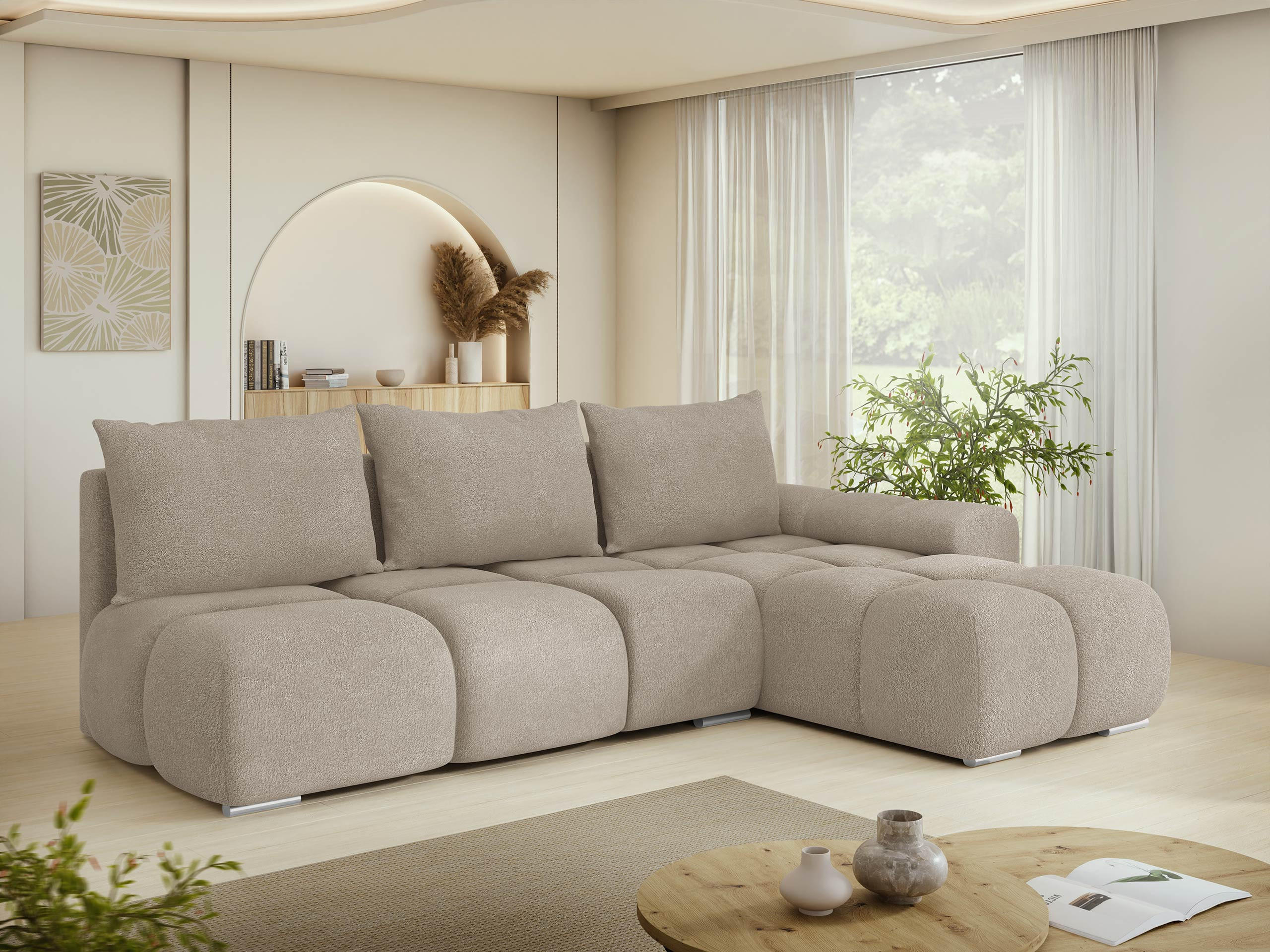 ECKSOFA Bestii, Seite: Rechts - Beige/Schwarz, Holz/Kunststoff (270/183cm) - MIRJAN24
