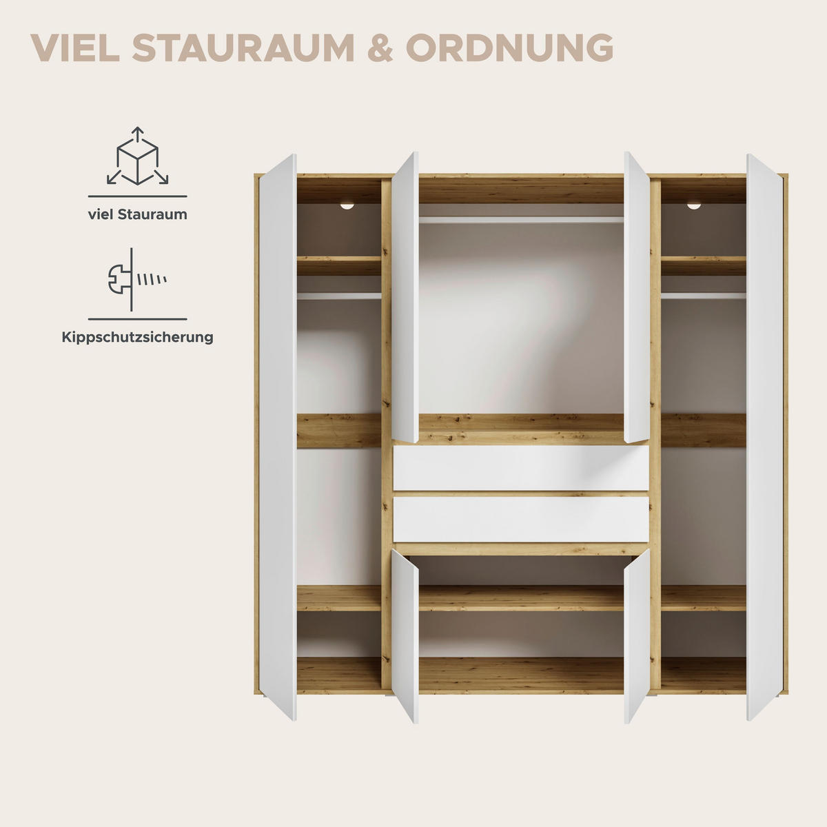 KLEIDERSCHRANK 4-türig FALUN (B/H/T: ca. 197/194/56 cm) in Artisan Eiche Nachbildung/weiß - Eiche Artisan, Holzwerkstoff (197/194/56cm)