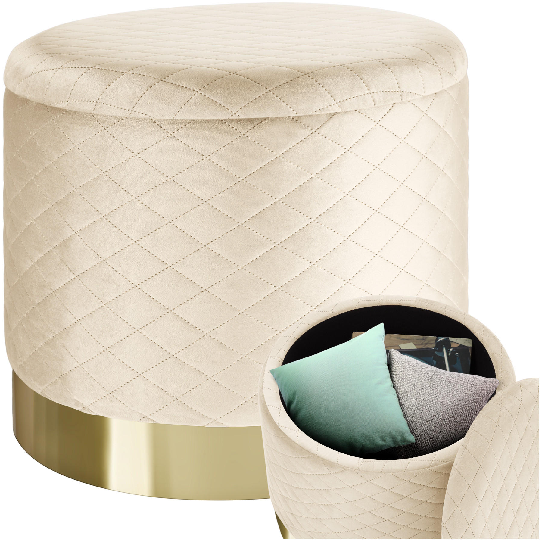 SITZHOCKER mit Stauraum Coco,51 x 44,5 cm,creme - Creme, Holz (51/44.5/51cm) - tectake