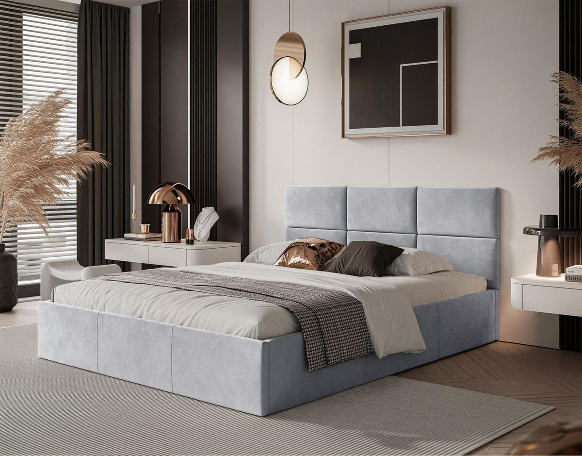POLSTERBETT Nestio Hellgrau Samt 140x200 cm - Hellgrau, Kunststoff/Textil (140/200cm) - Selsey