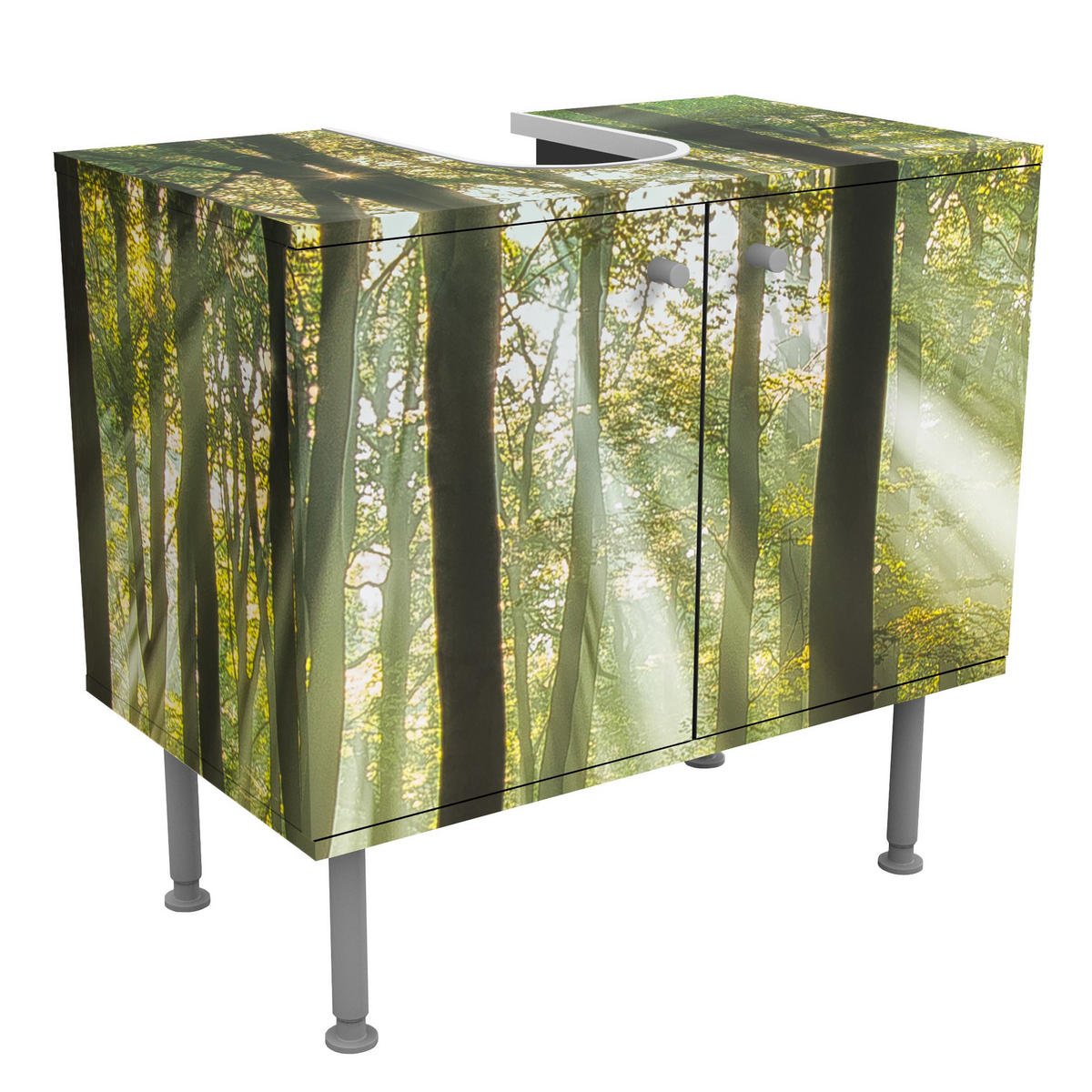 WASCHBECKENUNTERSCHRANK Sonnentag im Wald 60/55/35 cm - Grün, Holzwerkstoff (60/55/35cm) - Bilderwelten