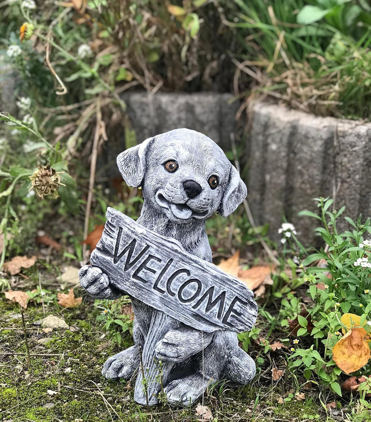 STEINFIGUR Hund Welcome Frostfest wetterfest massiver Steinguss - Grau, Stein (16/27/19cm) - stoneandstyle