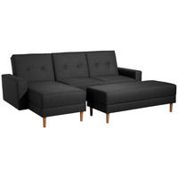 FUNKTIONSSOFA mit Hocker Kattie Flachgewebe schwarz - Schwarz, Kunststoff (144/230cm) - 58aufmkessel