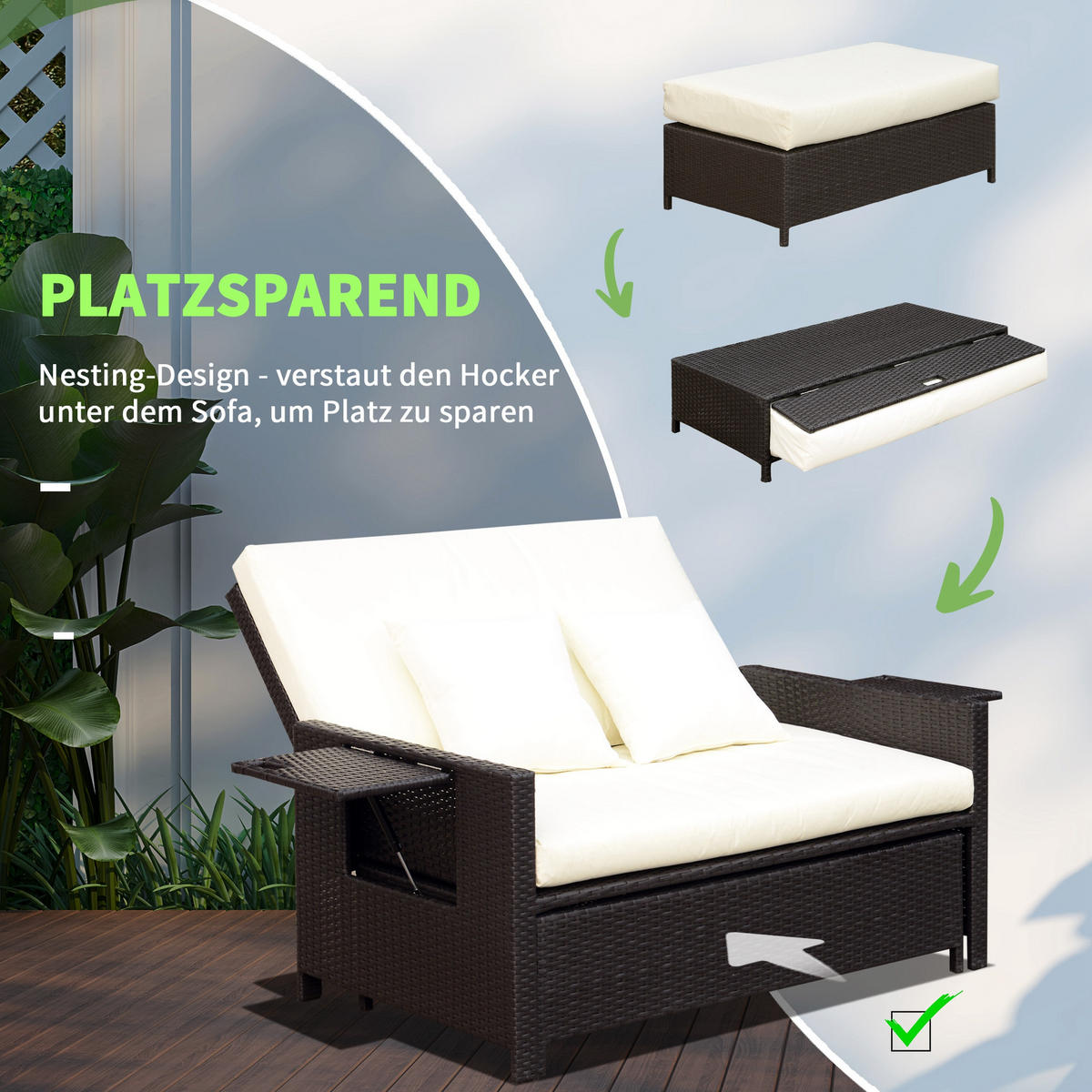 GARTENMÖBEL Set, PE, Braun+Creme - Creme/Braun, Kunststoff - Outsunny