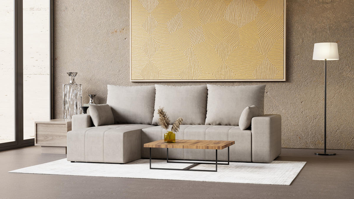 ECKSOFA Tico mit Bettkasten und Schlaffunktion, L-Form/XL-Form, Velourstoff, Universal - Weiß, Holzwerkstoff (246/145cm) - 4ALL HOME