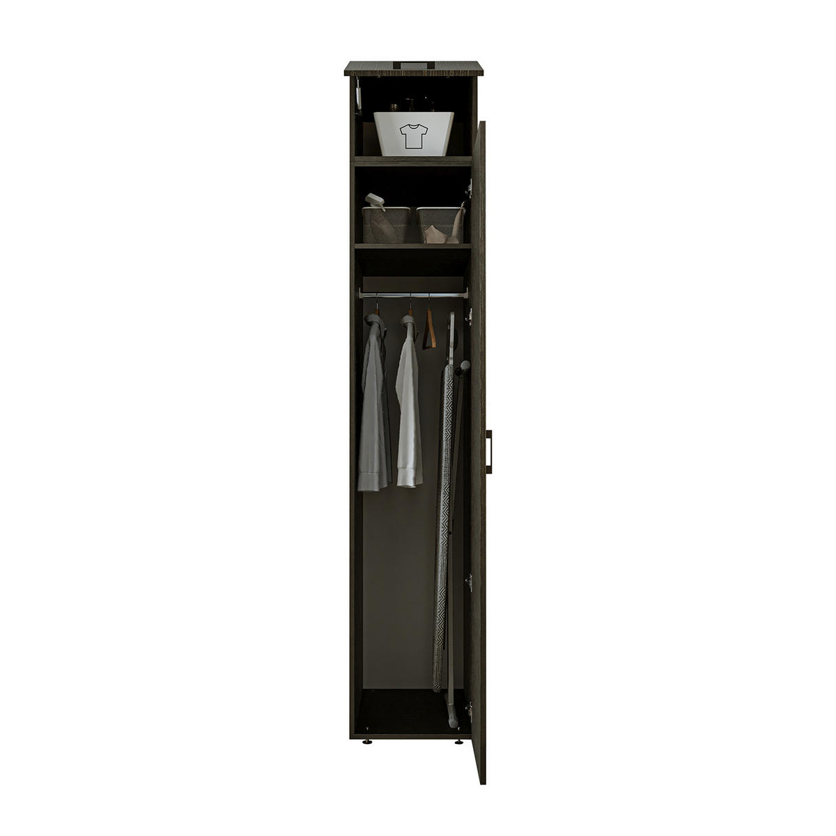 WASCHMASCHINENSCHRANK DUO-I 45cm Breit, 240cm Hoch - Schwarz, Holzwerkstoff (45/240/67cm)