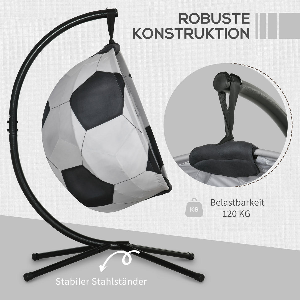 HÄNGESESSEL, Stahl, Schwarz+Weiß - Schwarz/Weiß, Kunststoff/Metall (114/172/126cm) - Outsunny