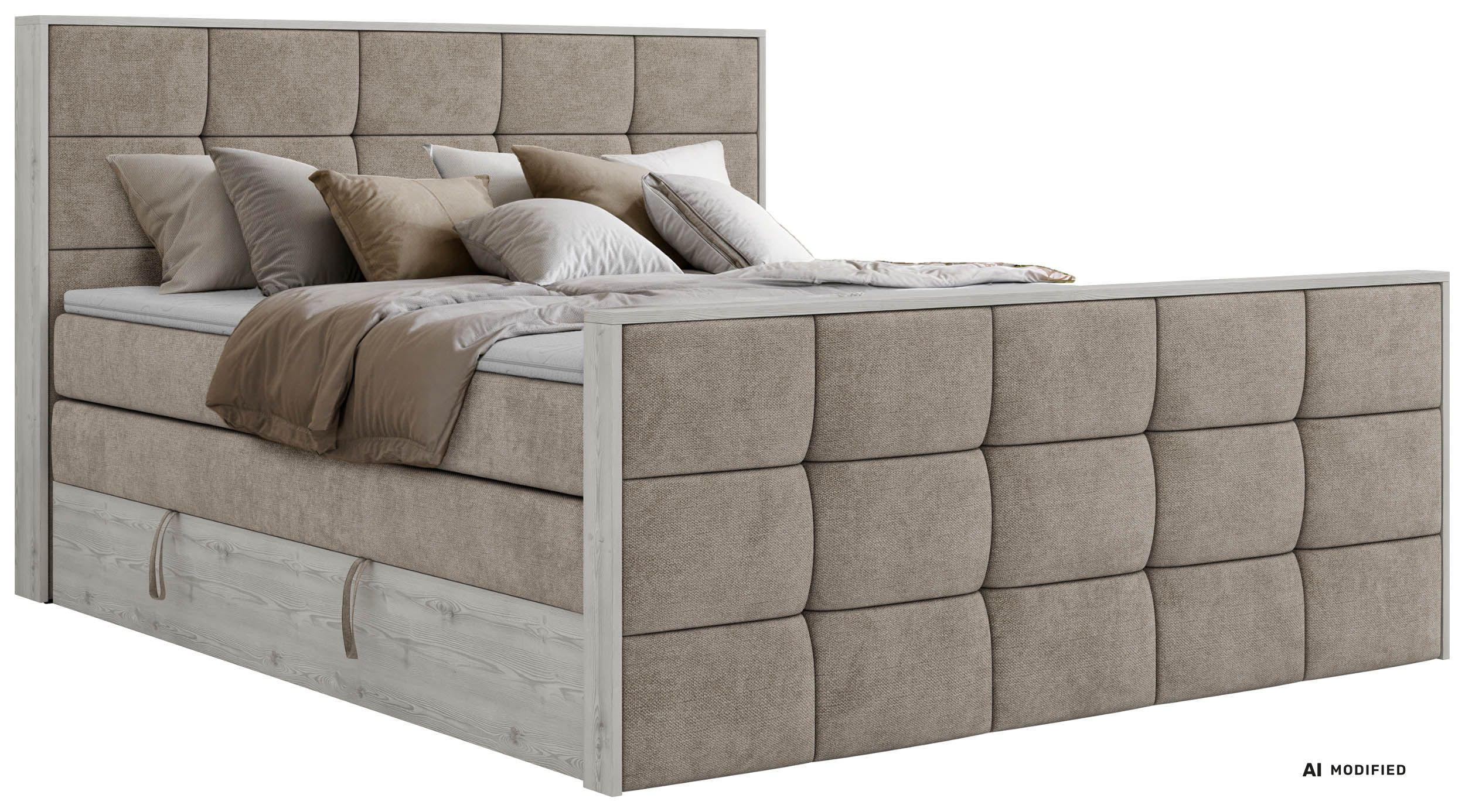 BOXSPRINGBETT ALNOR KING DUO 180/200 - Greige Stukture - Topper T25 - H4 - Greige/Schwarz, Kunststoff/Textil (180/200cm) - MKS
