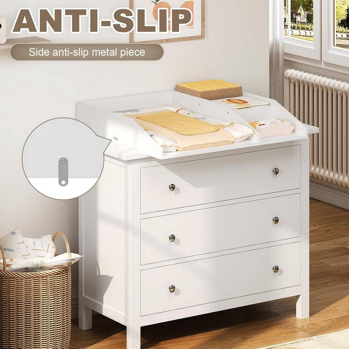 WICKELAUFSATZ mit Trennfach, 80x13,5x74,5 cm, Weiß - Weiß, Holzwerkstoff (80/13.5/74.5cm) - Woltu