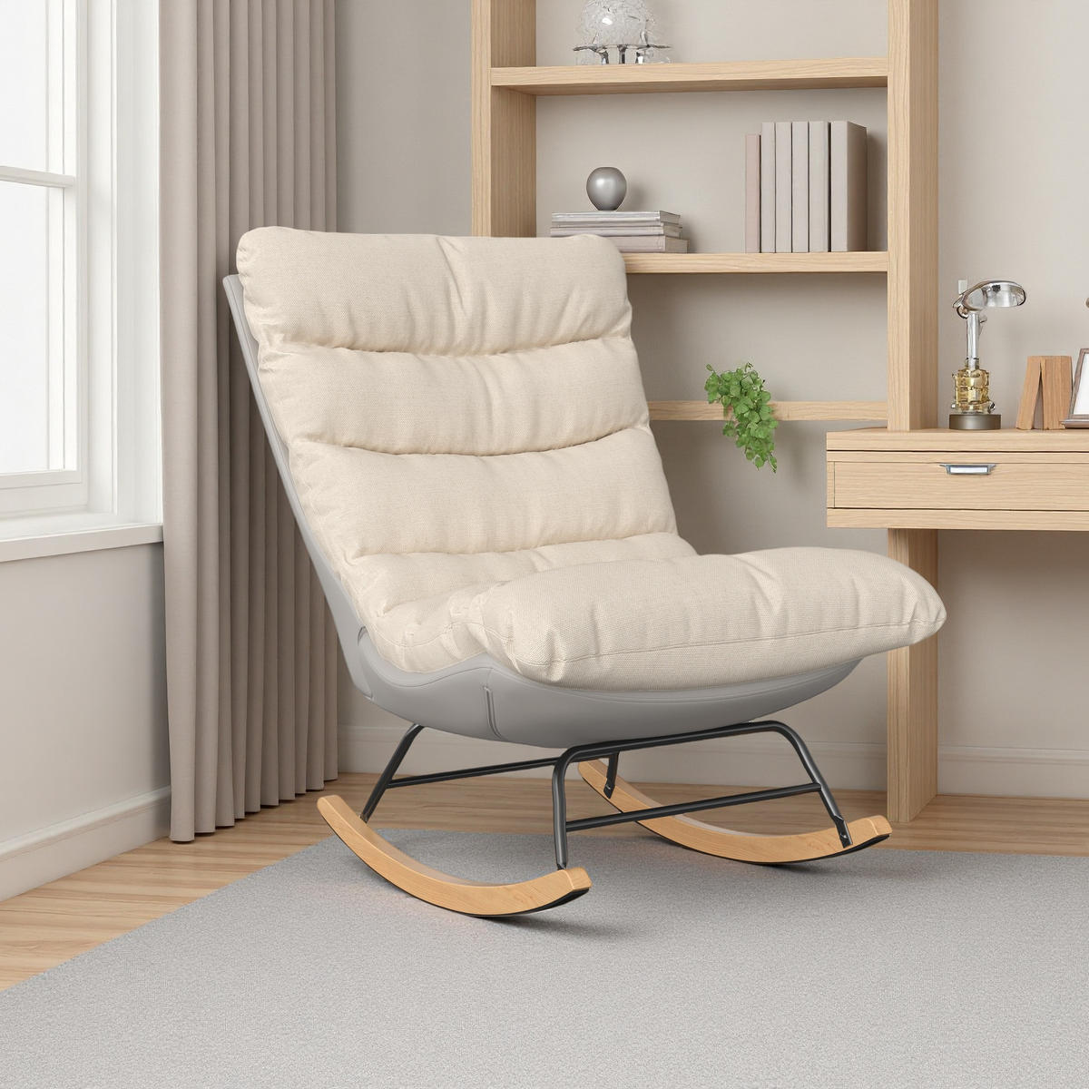 SCHAUKELSTUHL stoffmix leinen komfort modern - Beige, Holzwerkstoff (72/93/82cm) - SHOPENTRA