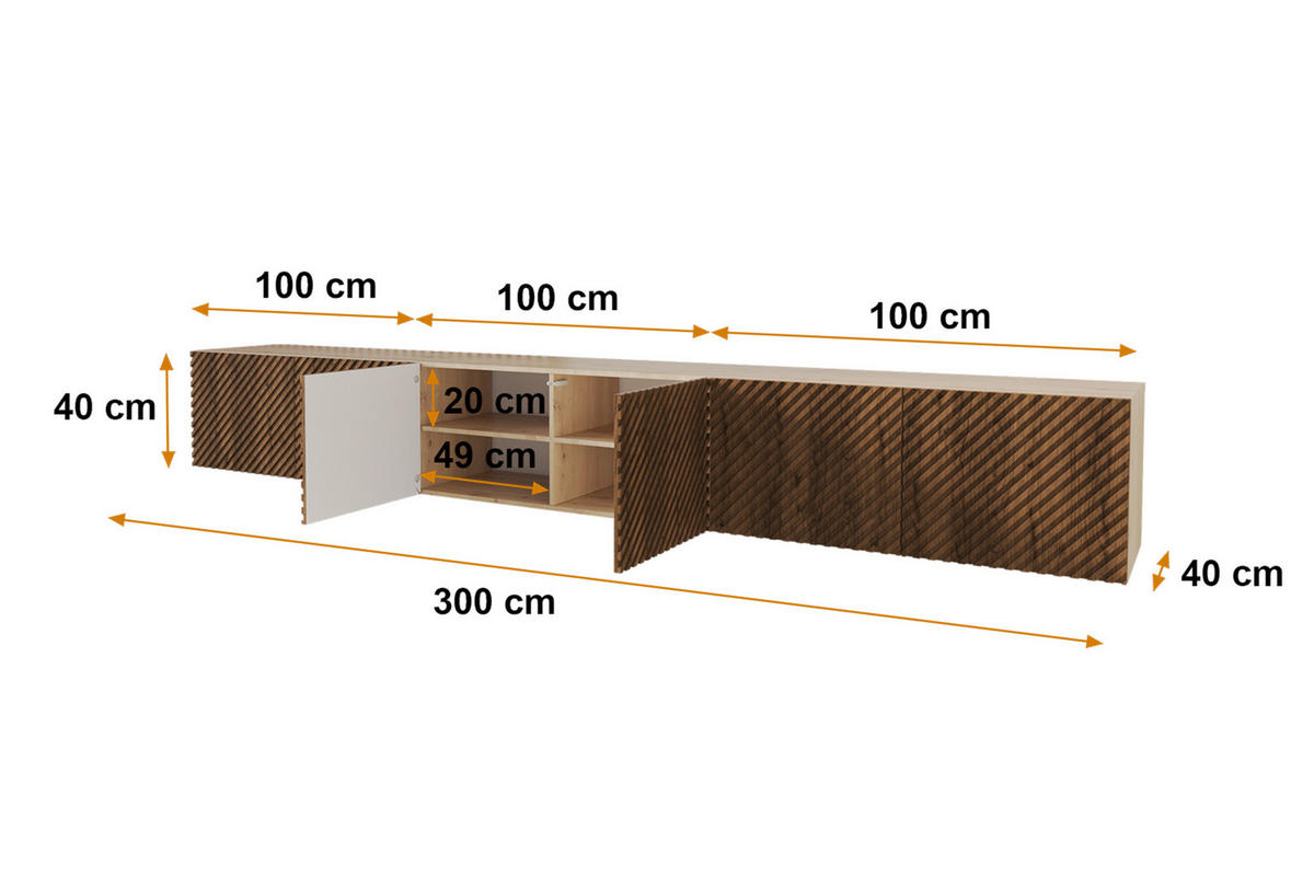 LOWBOARD ZENO-W 3x100x40x40 cm - Artisan / Katania - Weiß, Holzwerkstoff (300/40/40cm) - ALTDECOR