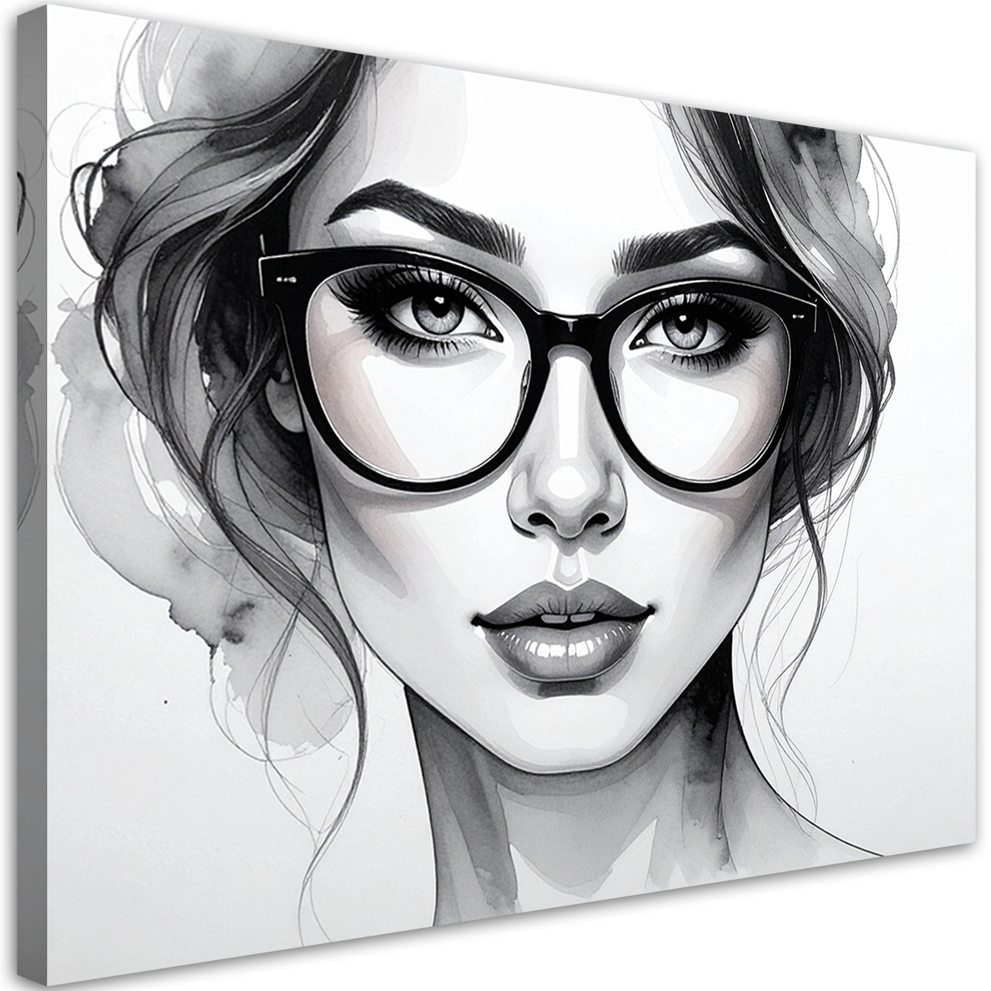 LEINWANDBILD Porträt einer Frau mit Brille 120x80cm - Grau, Textil (120/80cm) - Feeby