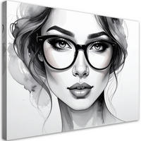 LEINWANDBILD Porträt einer Frau mit Brille 120x80cm - Grau, Textil (120/80cm) - Feeby