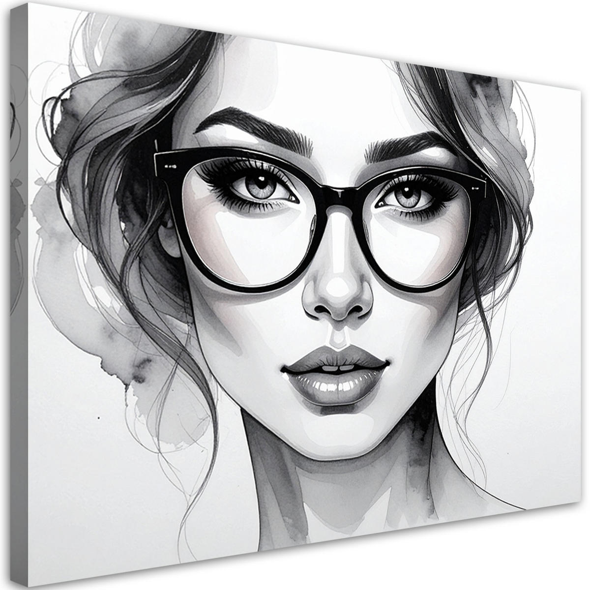 LEINWANDBILD Porträt einer Frau mit Brille 120x80cm - Grau, Textil (120/80cm) - Feeby