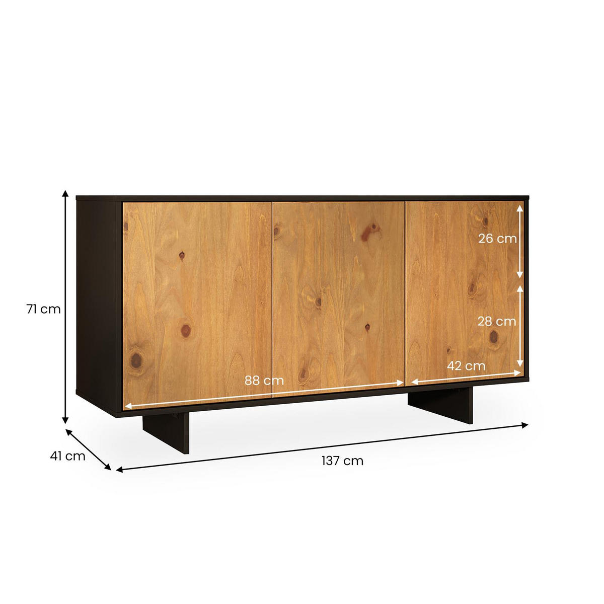 SIDEBOARD ARTO schwarz/Eiche - Eichefarben/Schwarz, Holz (137/71/41cm) - IDIMEX