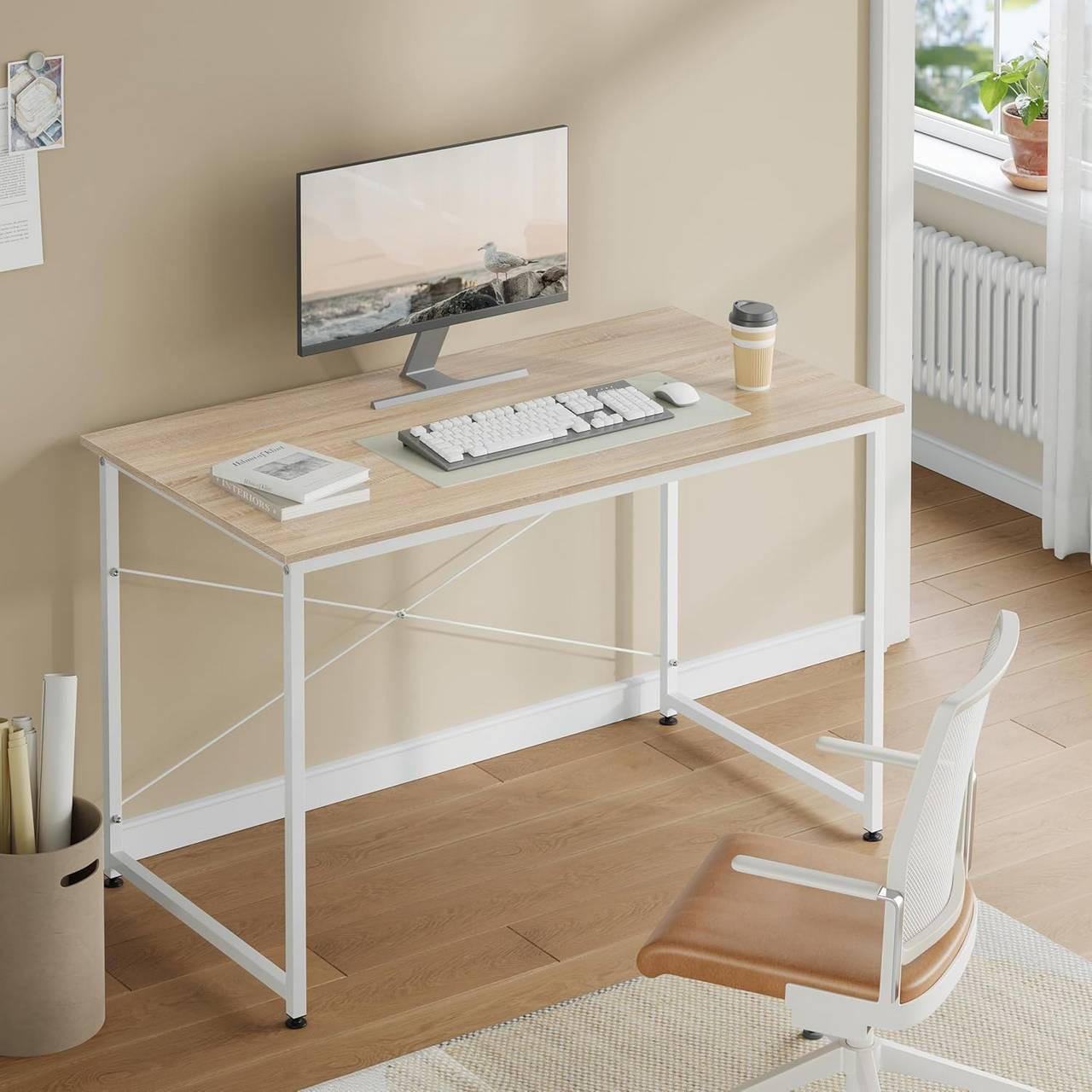 SCHREIBTISCH mit Metallgestell, 120x60x75 cm, Helle Eiche - Eichefarben/Schwarz, Holzwerkstoff/Metall (60/120/75cm) - Woltu
