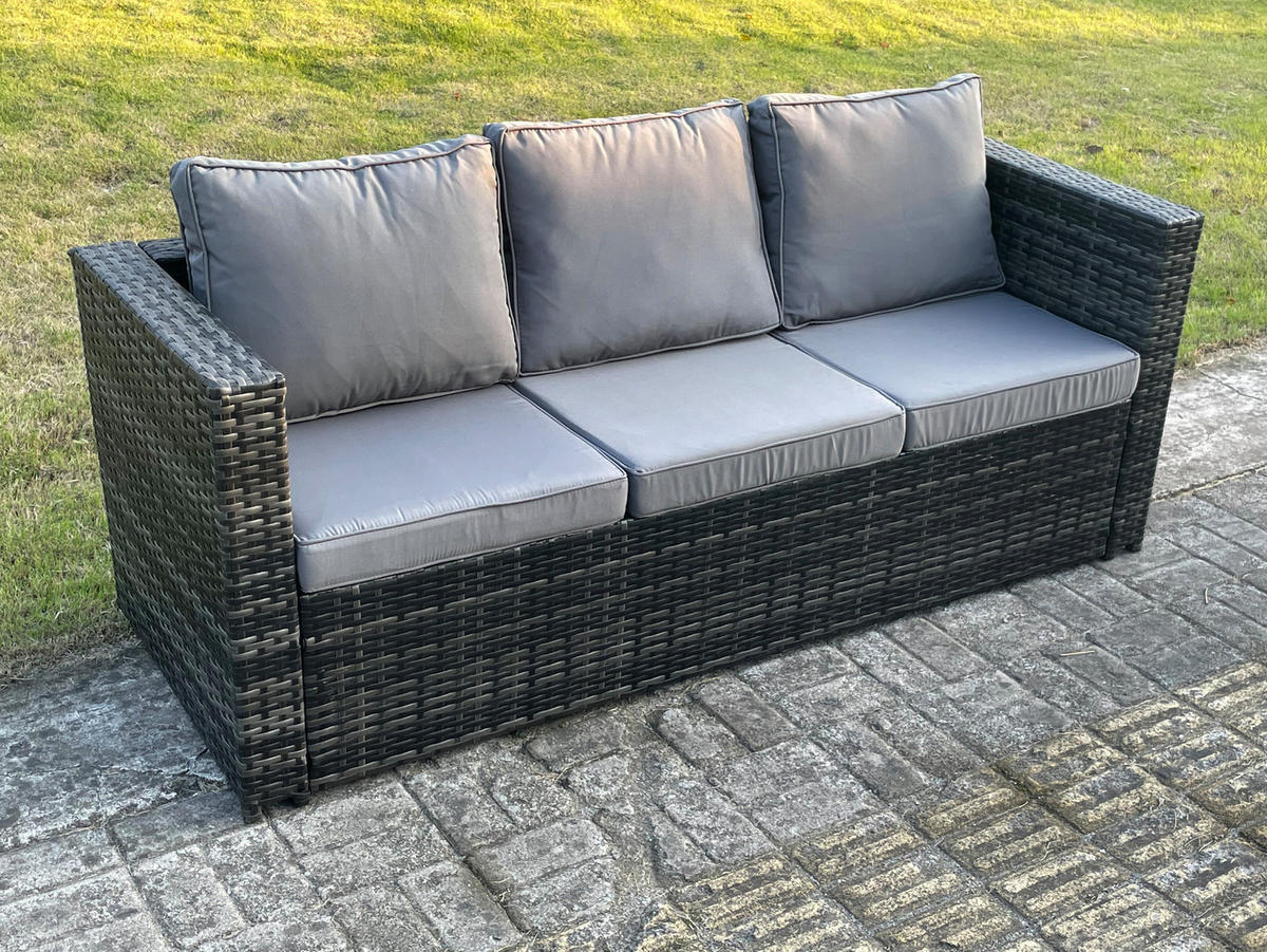 GARTENMÖBELSET mit Couchtisch Polyrattan 5-Sitzer - Dunkelgrau/Grau, Glas/Kunststoff - Fimous