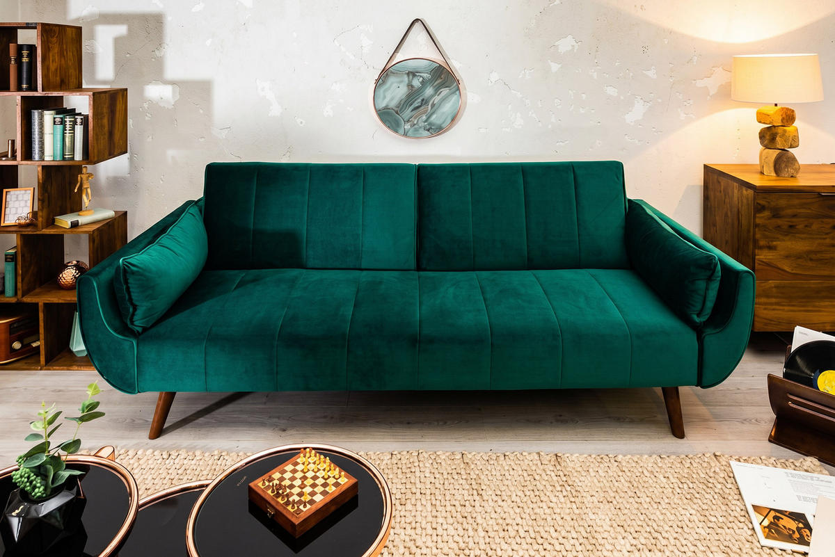 3-SITZER SOFA DIVANI Samt Grün 220 cm - Grün, Holz/Textil (220/85/88cm) - riess-ambiente