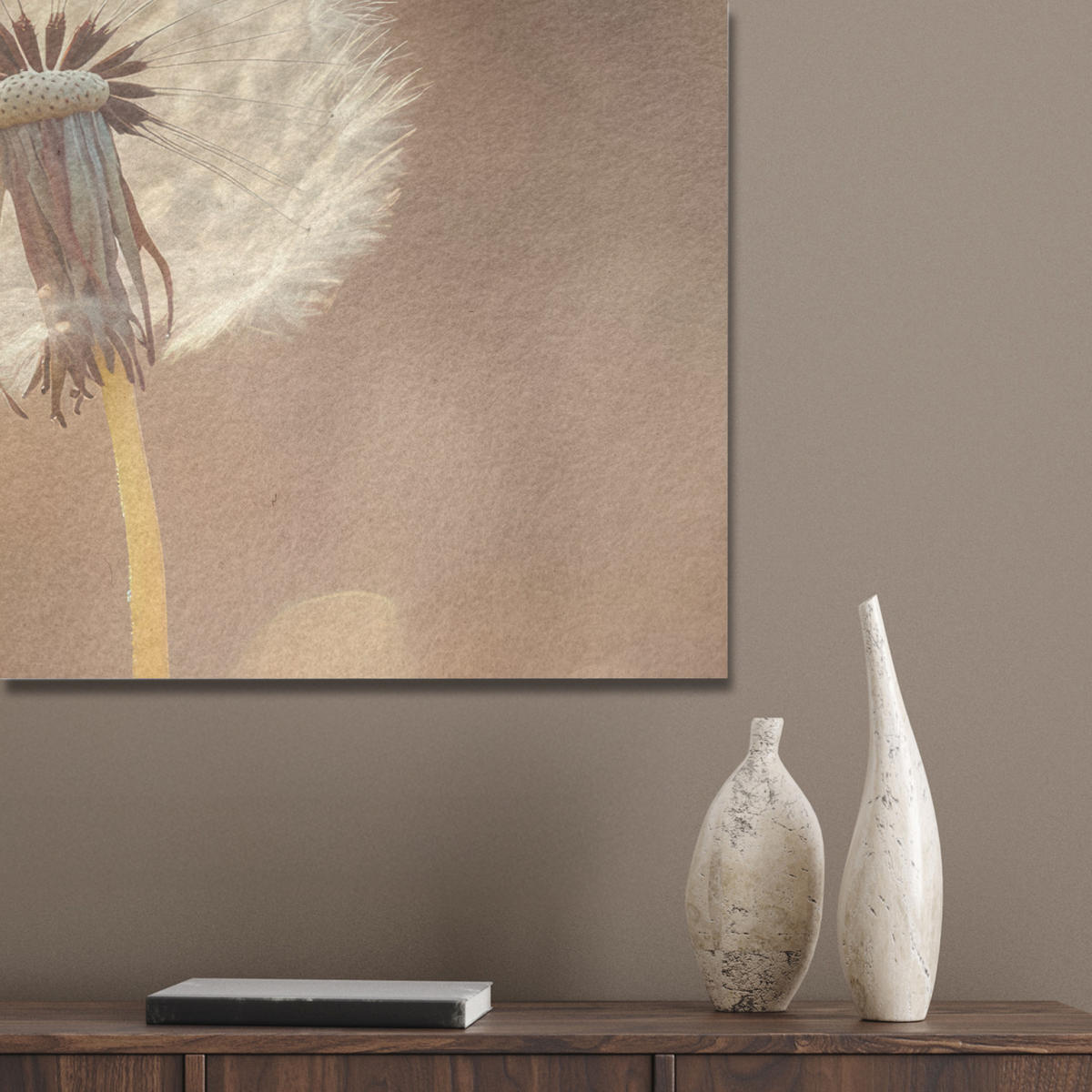 AKUSTIKBILD Löwenzahn - Beige - Natur - Blume Akustikpaneele 90x60 cm - Hellbraun, Kunststoff (90/60/0.9cm) - MuchoWow