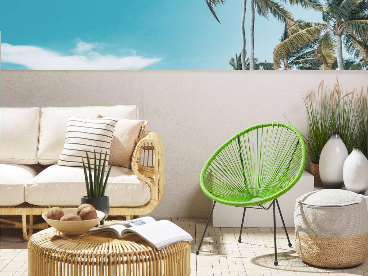 RATTANSTUHL Kunststoff grün 70 cm Acapulco II - Schwarz/Grün, Kunststoff (70/87/90cm) - Beliani