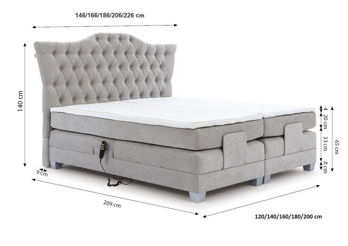 BOXSPRINGBETT Bett Elektrisch Fausto - Beige, Holzwerkstoff/Textil (160/200cm) - Fun Möbel