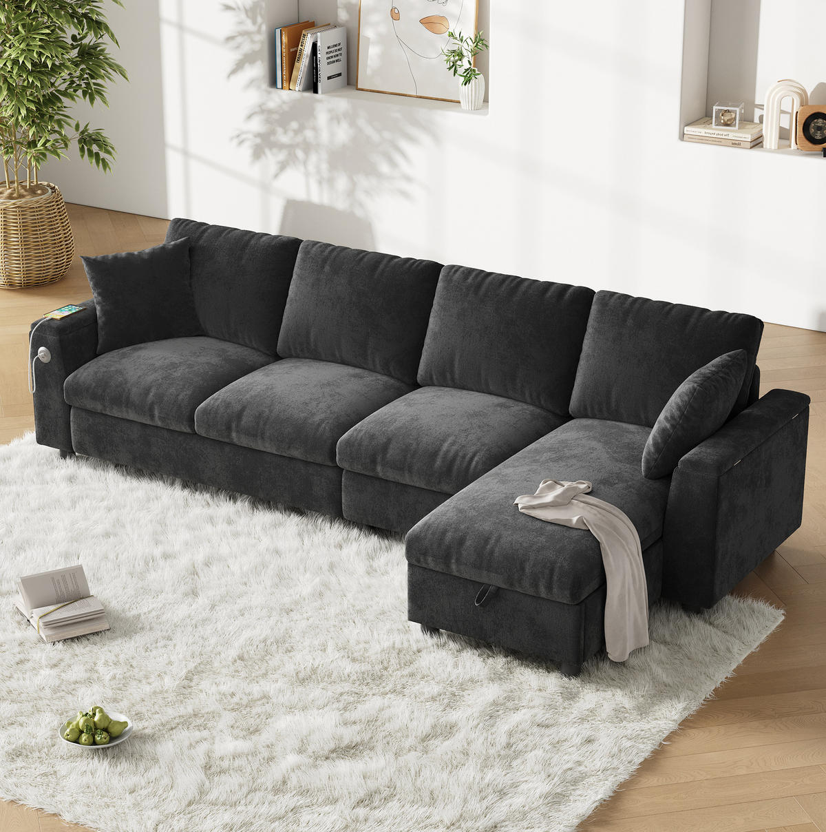 ECKSOFA 280/137/84 cm aus Chenille mit Schlaffunktion und Stauraum Grau - Grau, Textil (137/280cm) - Modenvie