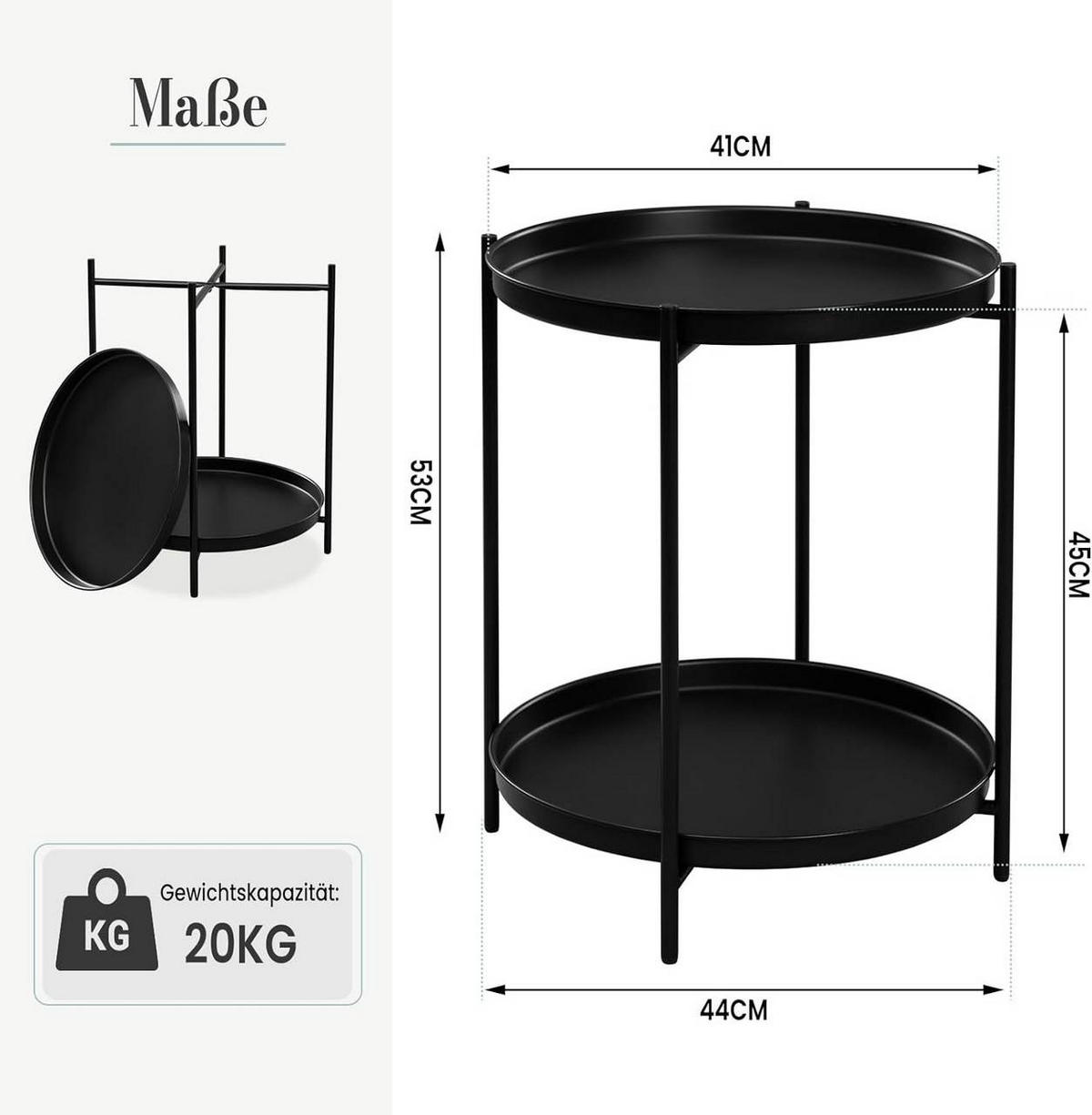 COUCHTISCH rund, mit Stauraum, Metall, Schwarz - Schwarz, Metall (44/44/53cm) - Woltu