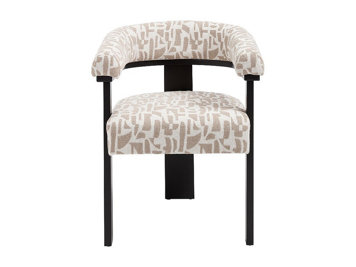 STUHL mit Armlehnen 6er-Set - Strukturstoff Bicolor & Kautschukholz schwarz - Creme & Taupe - LIVELIA - Schwarz, Textil (60/78/64cm) - Vente-Unique