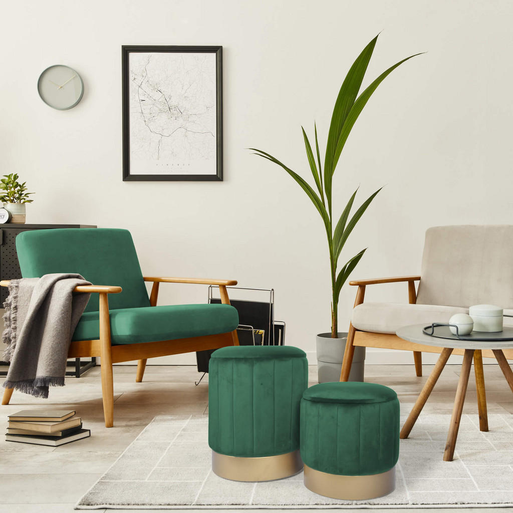 Thumbnail - Mobili Rebecca Fusshocker, Grün, Textil, Zylindrisch, 35x44x35 cm, Wohnzimmer, Hocker, Sitzhocker