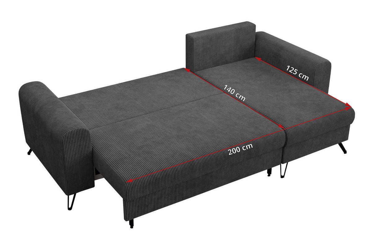 ECKSOFA Hugo Cord Dunkelgrau - Dunkelgrau/Schwarz, Textil/Metall (242/140cm) - MKS