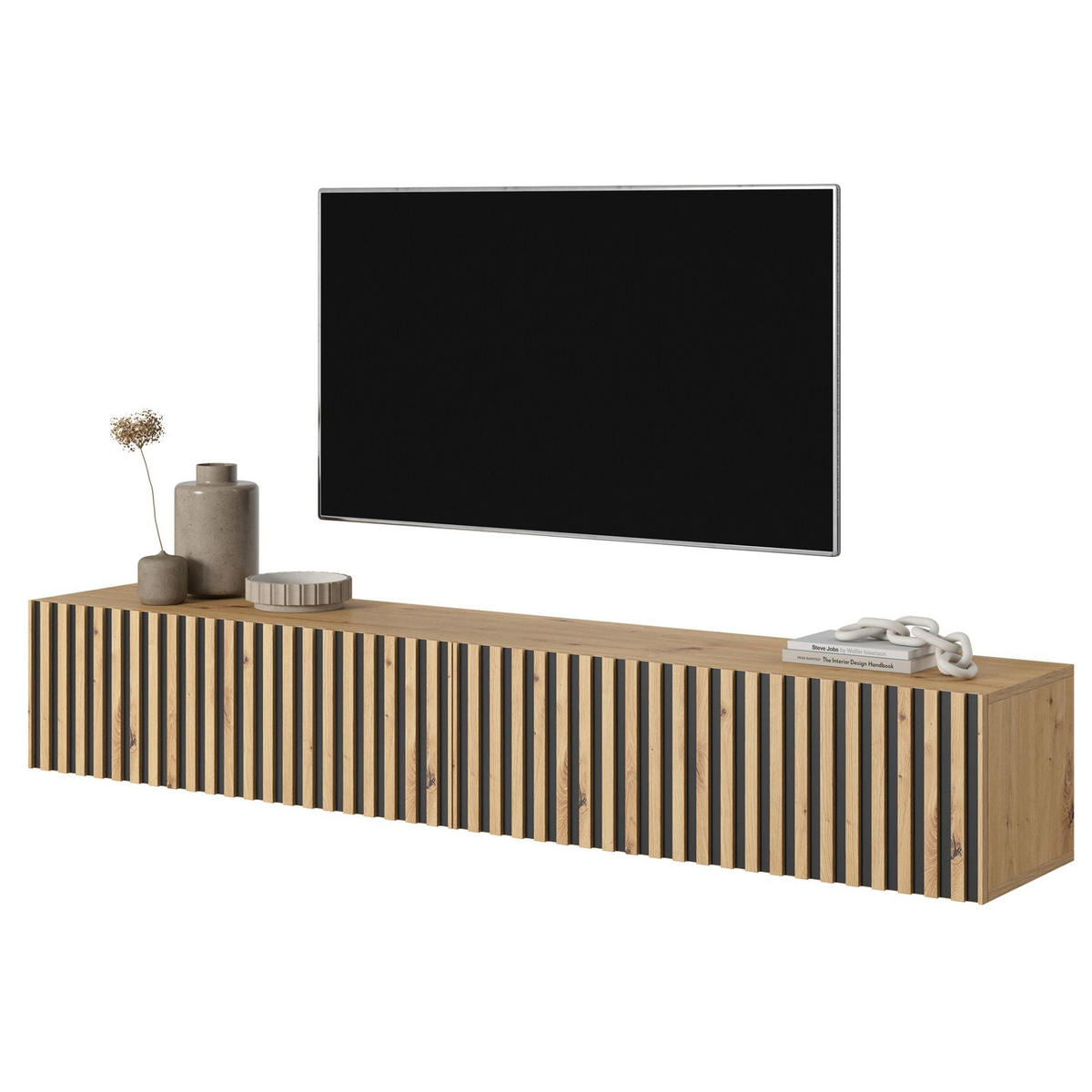 TV stolík Telire dub / čierny 175/30/32 cm - čierna/dub artisan, kompozitné drevo (175/30/31.6cm) - Selsey