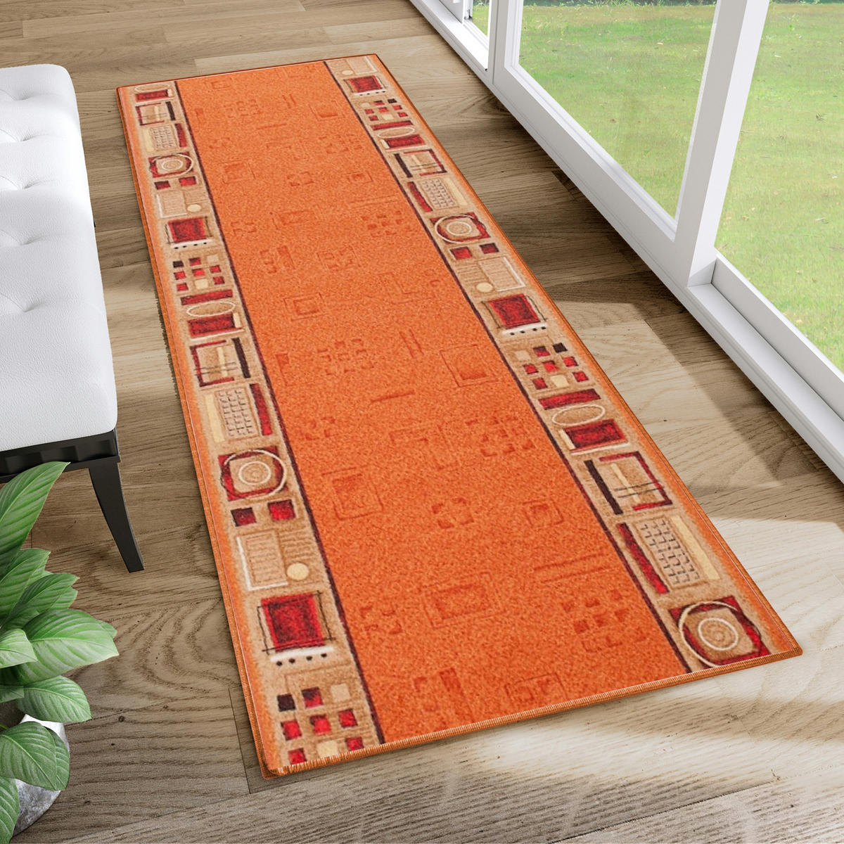 TEPPICHLÄUFER Anti-Rutsch Rot Orange rutschfest Gummiunterlage 100/1300 cm - Rot/Orange, Textil (100/1300cm) - Tapiso