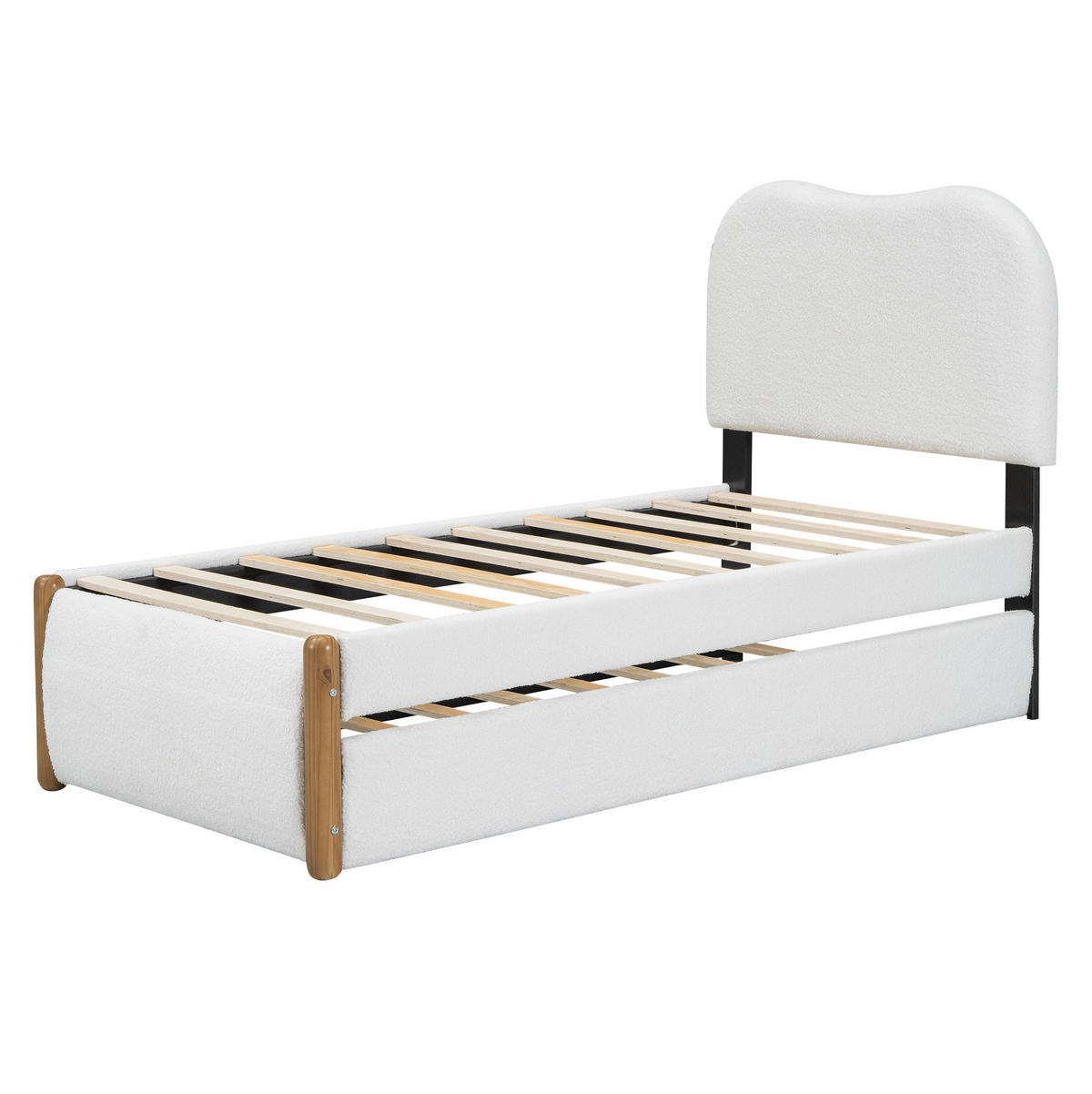 POLSTERBETT 90/200 cm mit ausziehbarem Rollbett, Plüschbezug und details, Weiß - Weiß, Textil (90/200cm) - Redom