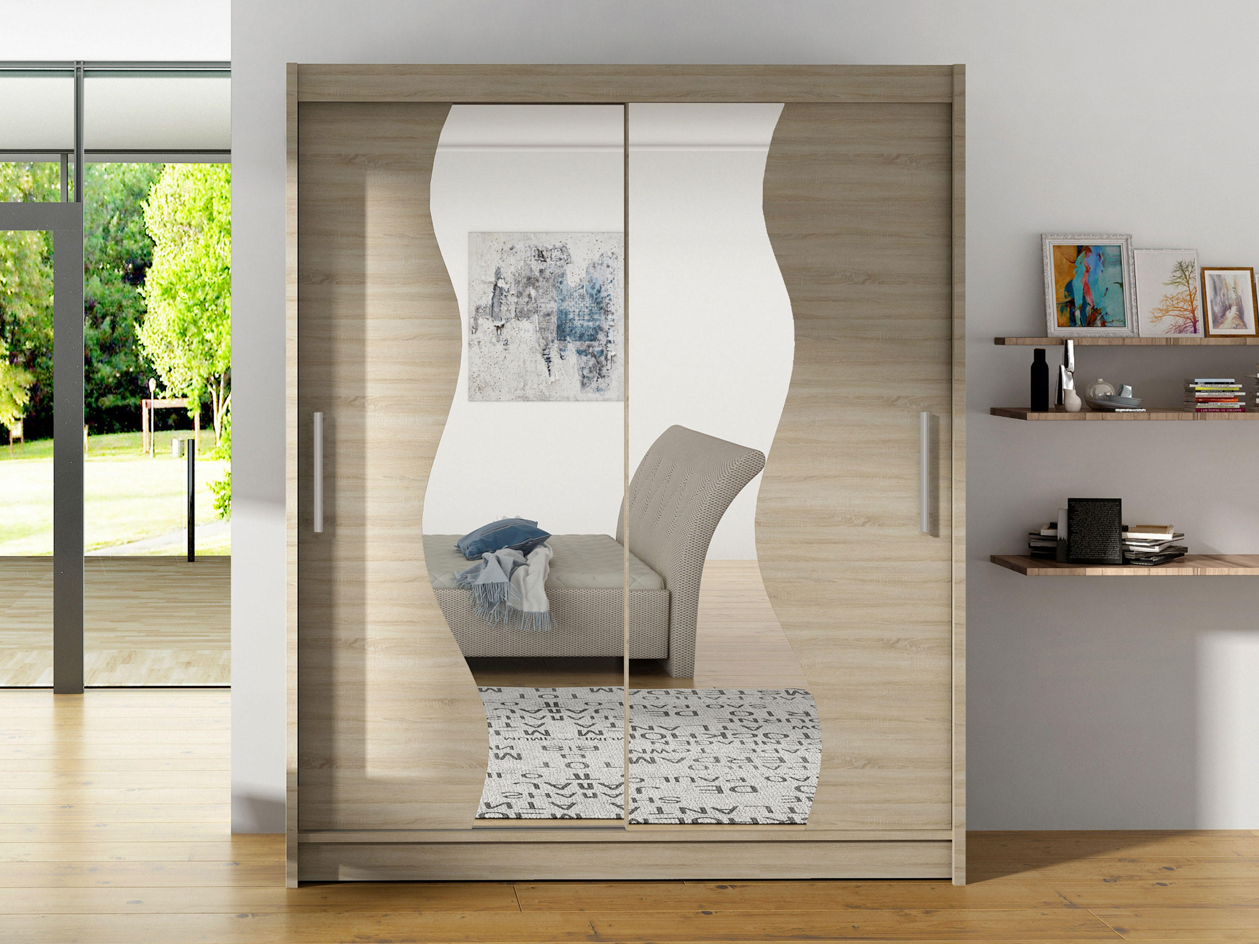 SCHWEBETÜRENSCHRANK Westa S - Silberfarben/Sonoma Eiche, Holzwerkstoff/Metall (150/200/58cm) - MIRJAN24